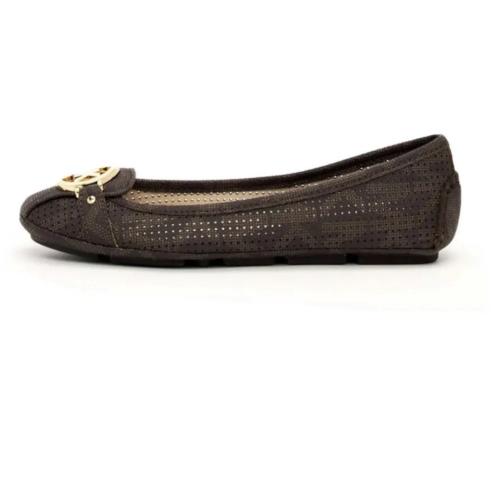 Michael Kors Fulton Perforated Moccasin Cushioned BROWN LOGO /Gold sz 7.5new